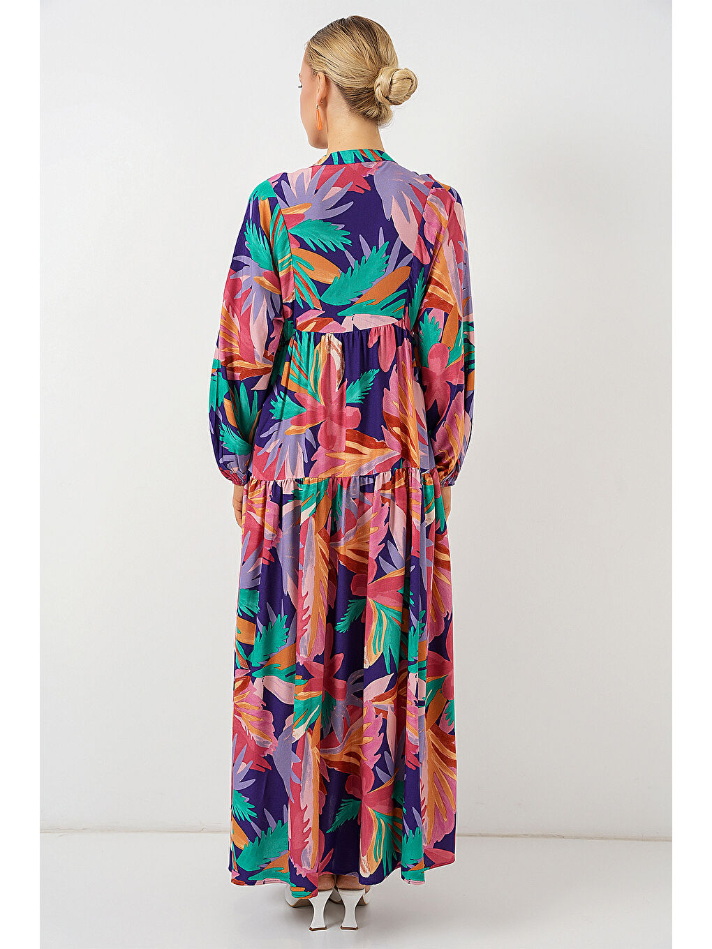 Pembe 2423 Otantik Desenli Tesettür Elbise - A.Pudra-5