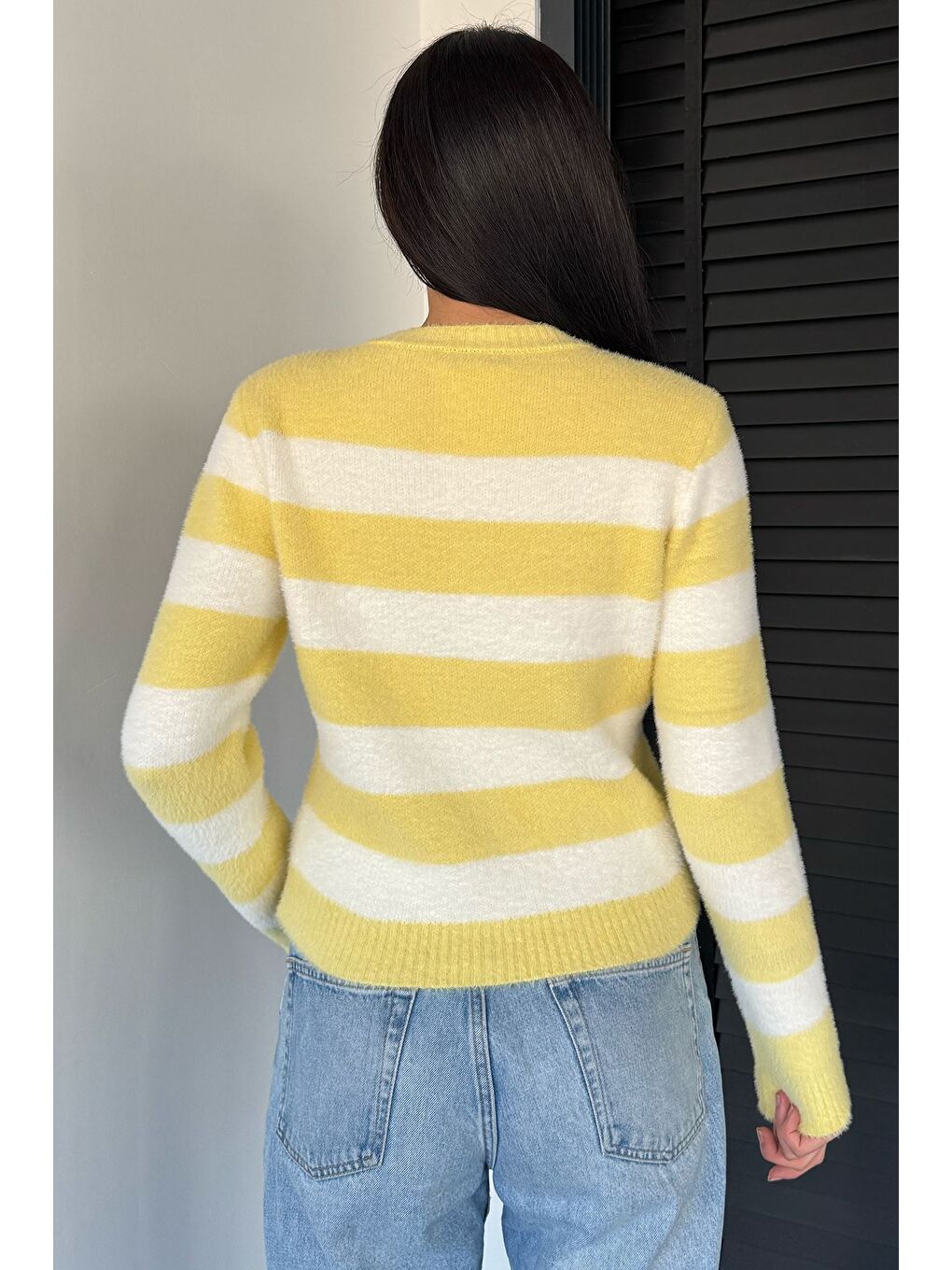 Sarı Kadın Renk Bloklu Yumoş Triko Ceket (s-m-l Beden Uyumludur.)-2