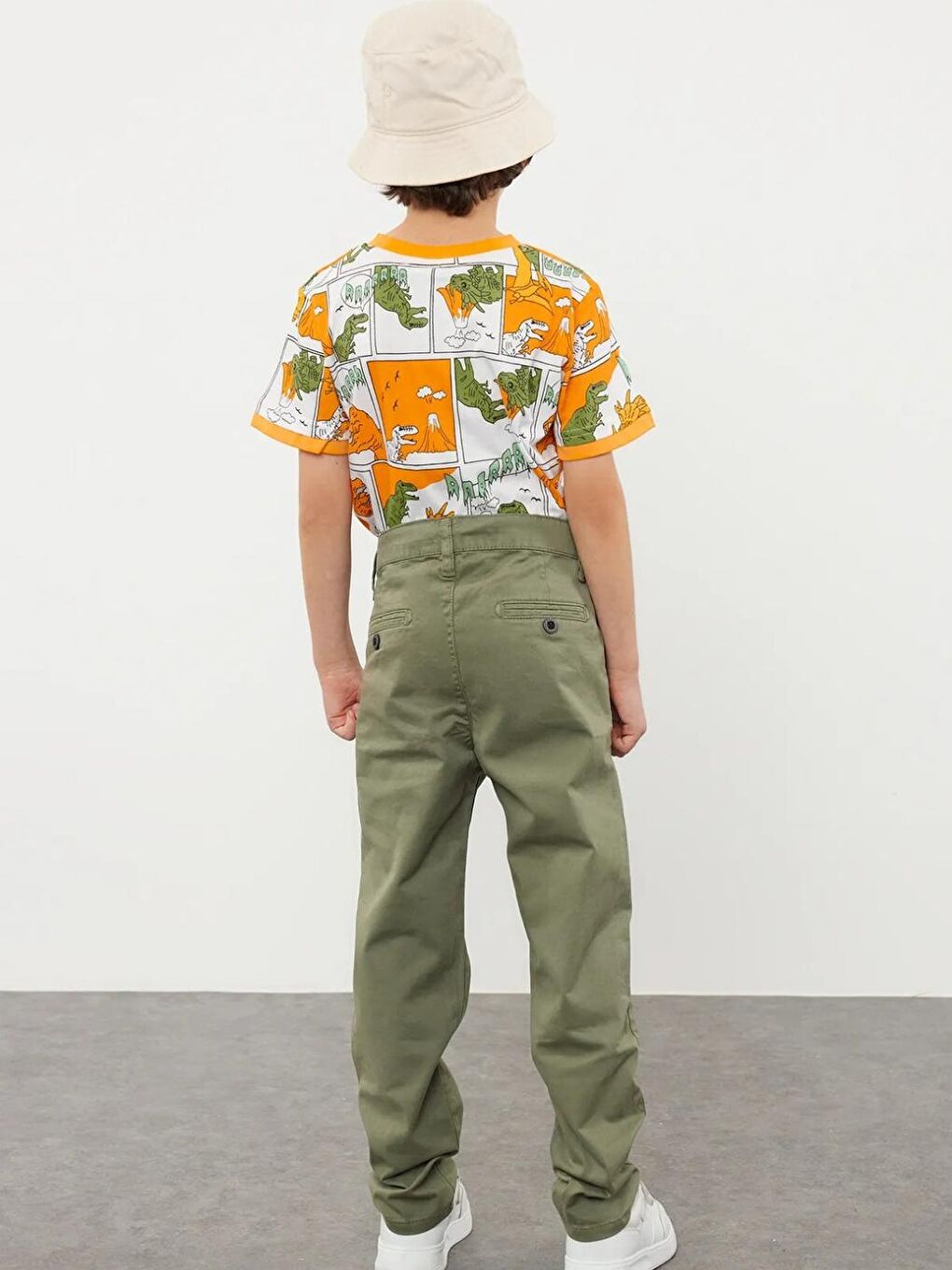 Erkek Çocuk Regular Chino Dokuma Pantolon Haki Yeşil 6-10 Yaş-2