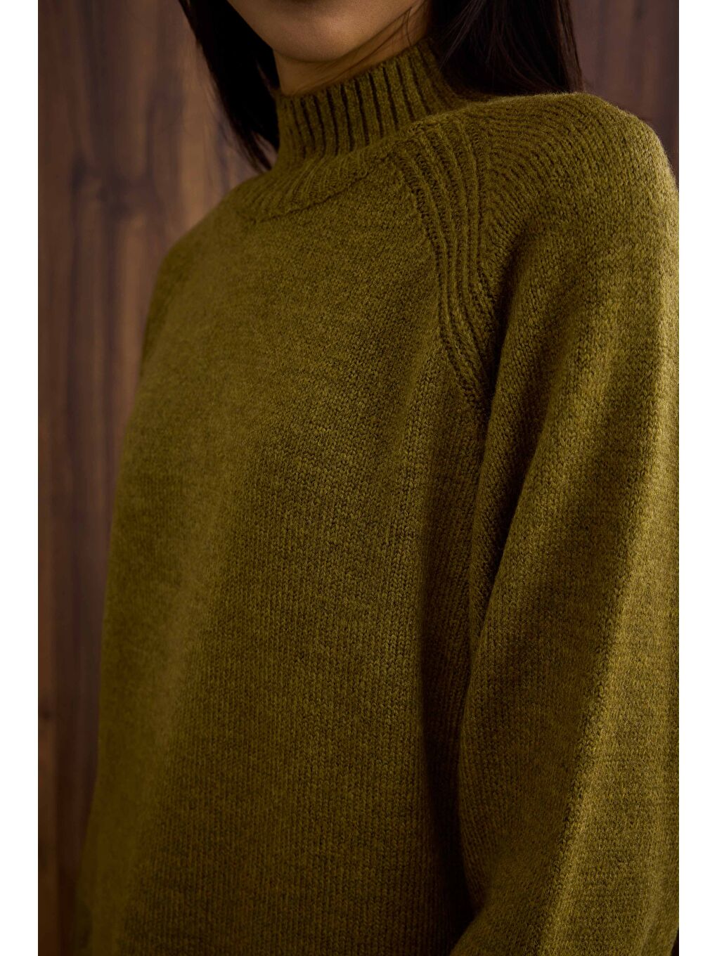 Yeşil Balıkçı Yaka Basic Kazak Yosun-1