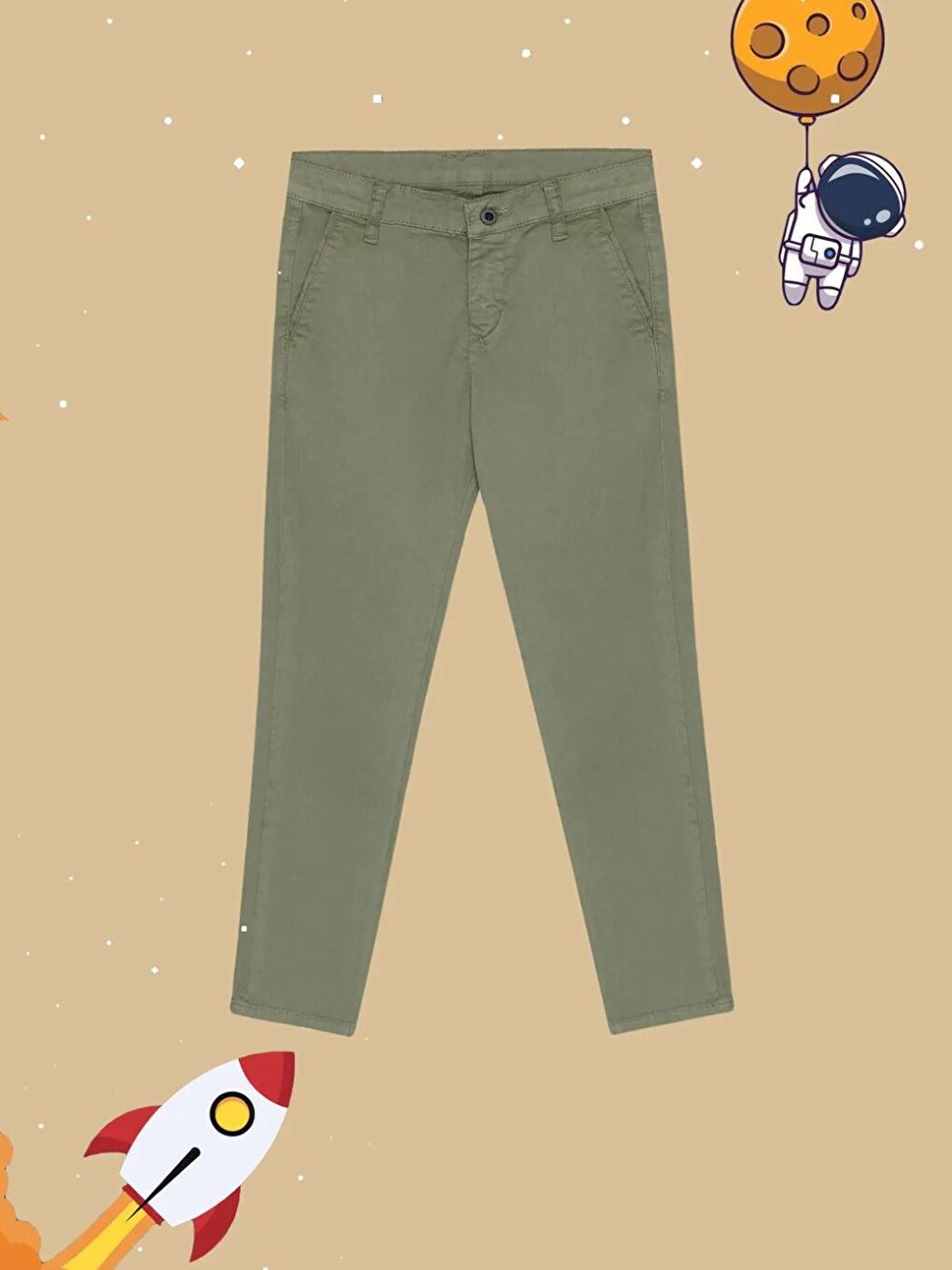 Erkek Çocuk Regular Chino Dokuma Pantolon Haki Yeşil 6-10 Yaş-3