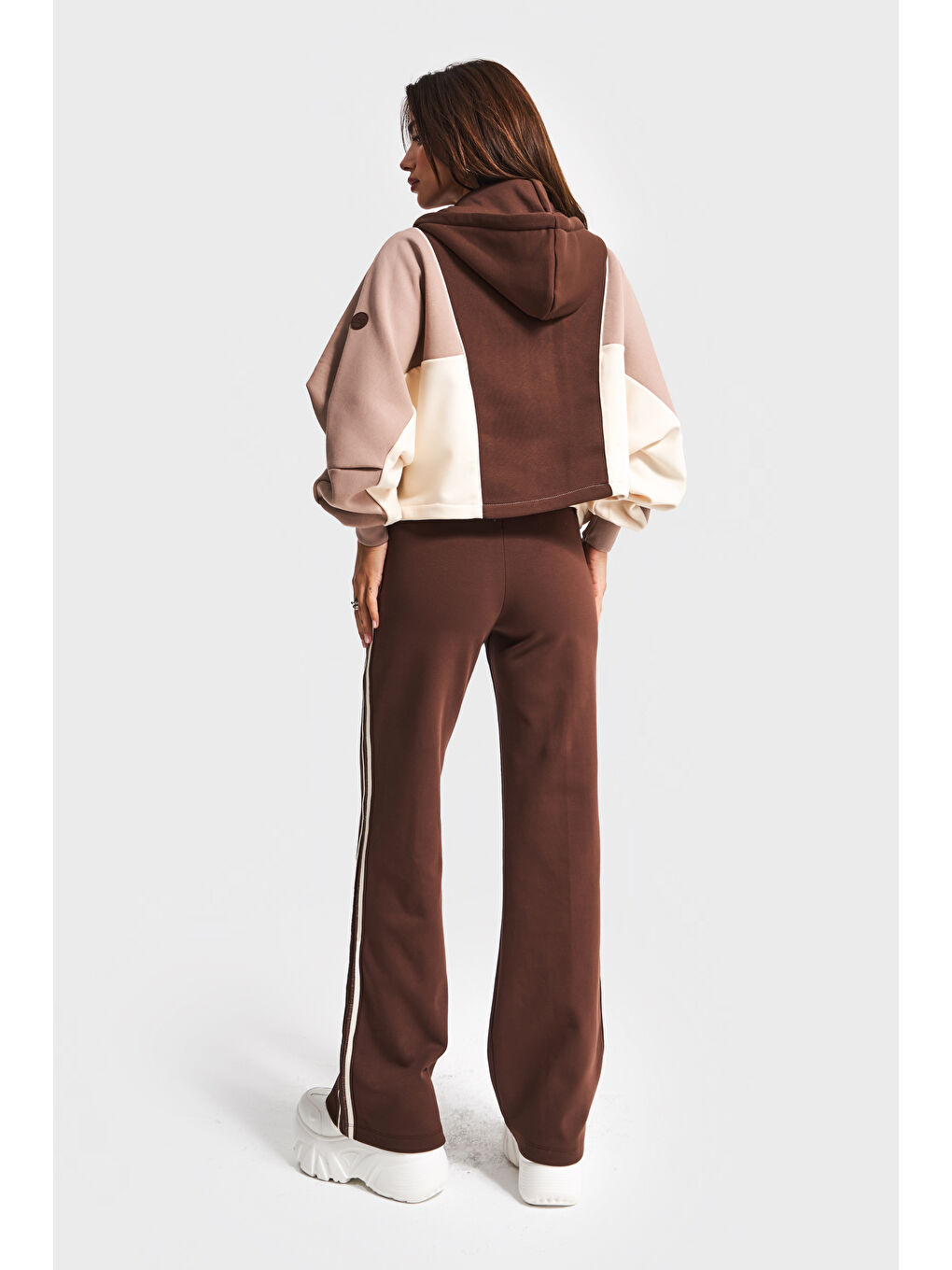 Kahverengi Kadın Kahve Renk w5-16 Örme Kumaş Polar ve Alt Eşofman 2'li Kombin Tasarım Takım-3