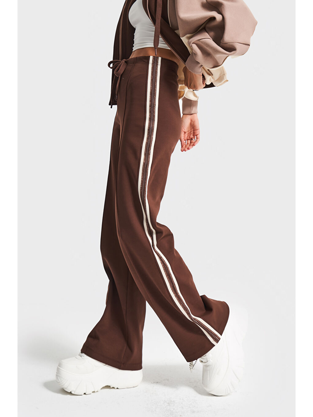 Kahverengi Kadın Kahve Renk w5-16 Örme Kumaş Polar ve Alt Eşofman 2'li Kombin Tasarım Takım-4