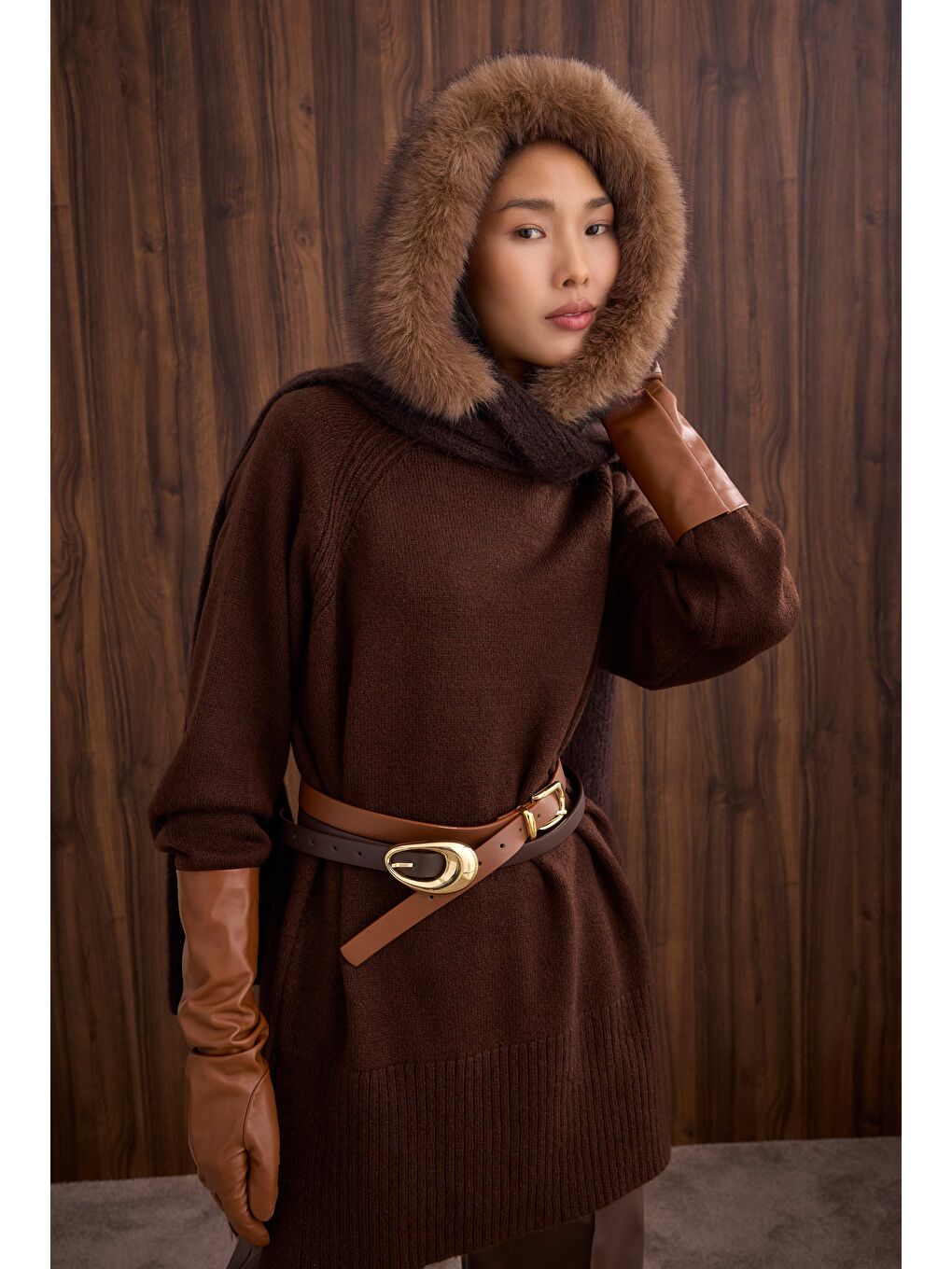 Kahverengi Balıkçı Yaka Basic Kazak Kahve