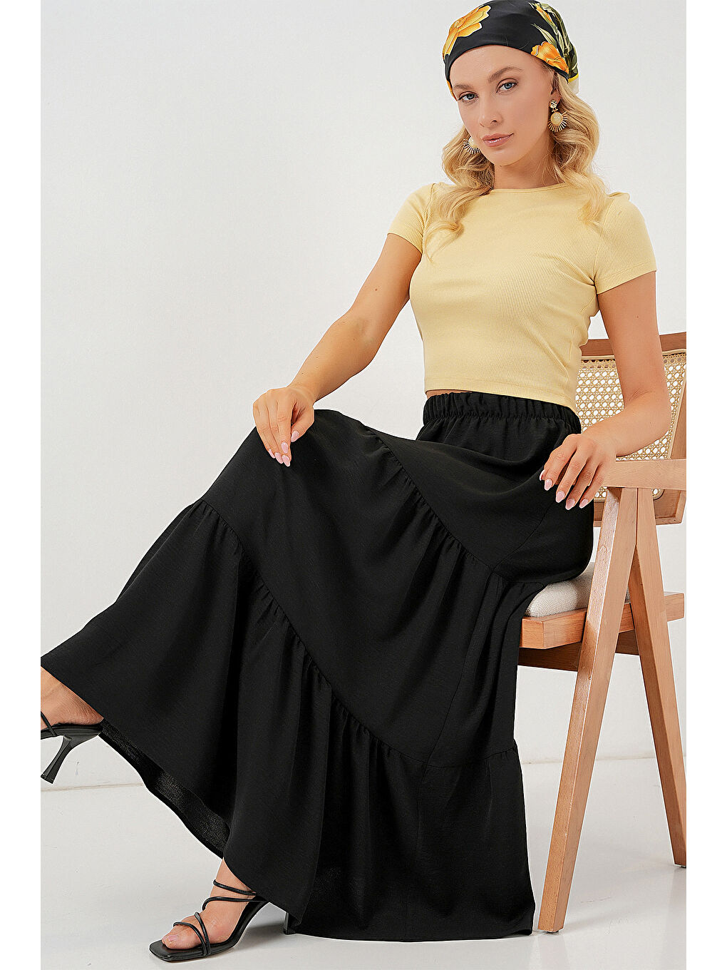 Kadın Ayrobin Uzun Etek 8048 - Siyah-1