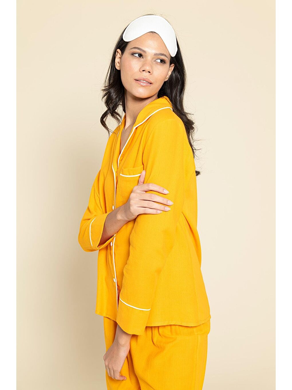 For You Moda 3'Lü Organik Beyaz Biyeli Turuncu Pijama Takımı - 2