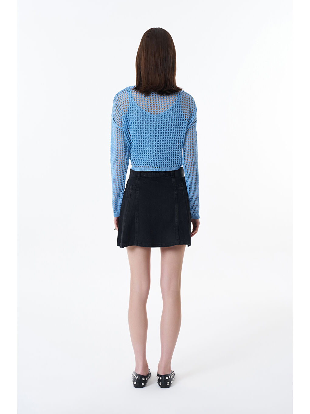 QUZU Pile Detaylı Mini Jean Etek Antrasit - 4
