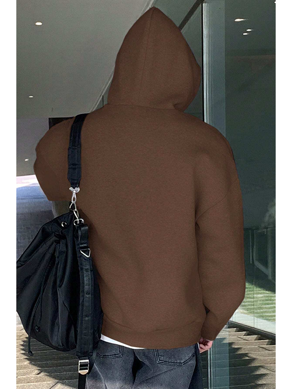 Kahverengi Erkek Sweatshirt Kanguru Cepli İçi Polarlı 3 İplik Kapüşonlu Oversize Sweatshirt KANGU-2