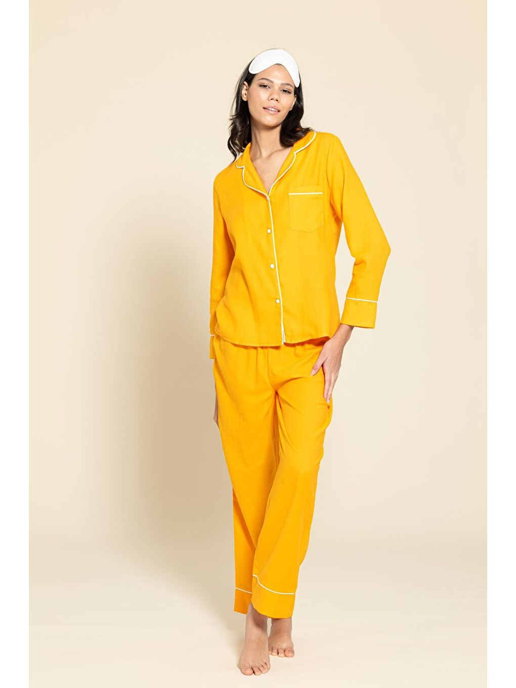 For You Moda 3'Lü Organik Beyaz Biyeli Turuncu Pijama Takımı - 4