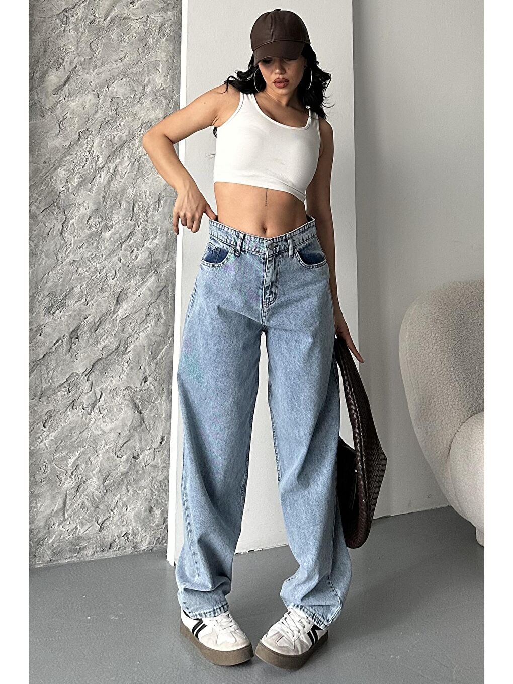 Kar Yıkamalı Baggy Jean Pantolon Mavi - 27269-5