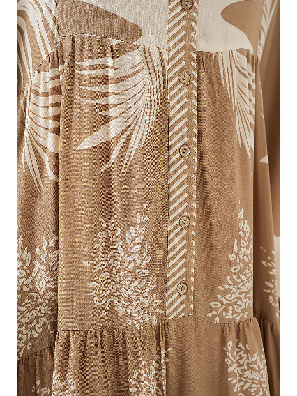 Ekru 2423 Otantik Desenli Tesettür Elbise - M. Camel-4