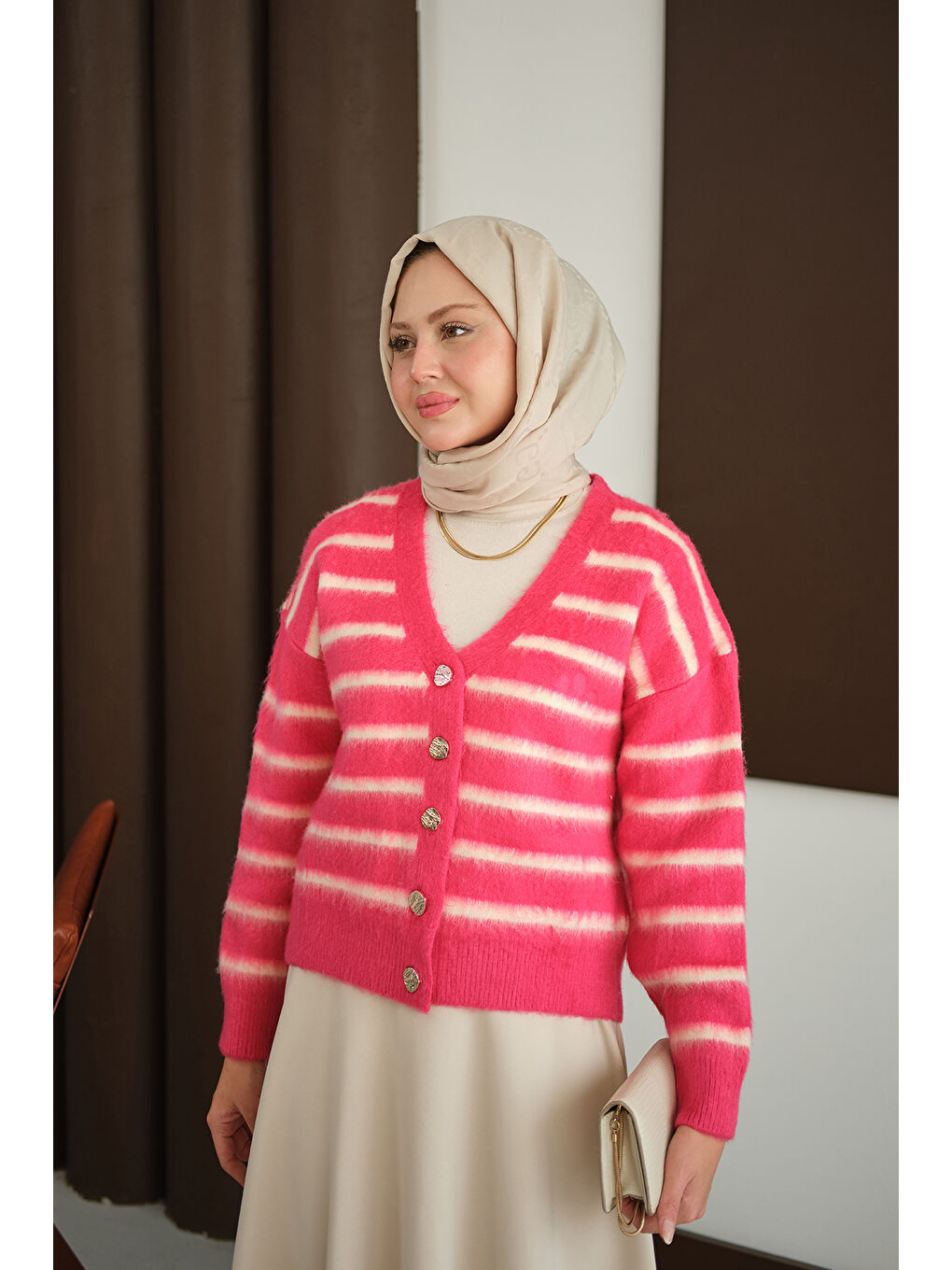 Kadın Kısa Triko Hırka Fuşya-1