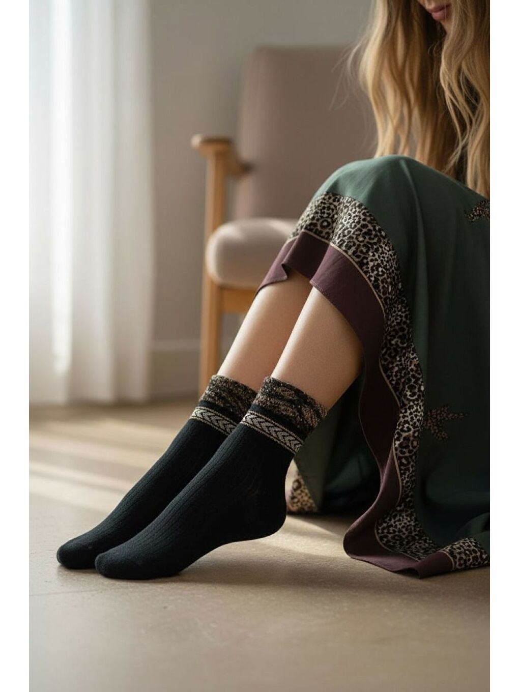 Karışık Kadın 12’li Premium Soket Çorap Seti – Gold Serisi Taş Detaylı Zebra Konçlu-2