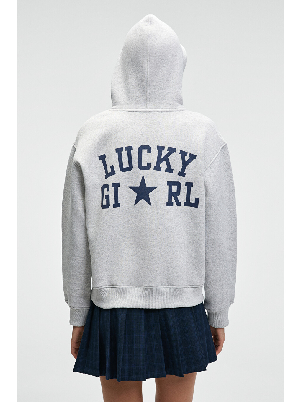 Yumea Kadın Oversize Kapüşonlu Baskılı Gri Melanj Sweatshirt-3
