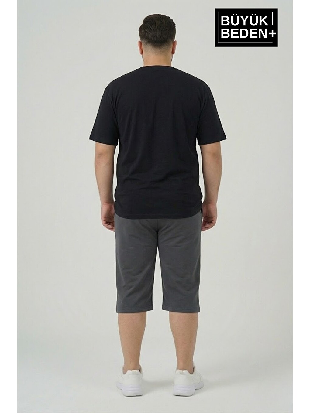 Gri Büyük Beden Erkek 3XL-6XL Rahat Kalıp Cepli Brooklyn 1970 Baskılı Penye Kapri Şort SPR26BSR591-03-2
