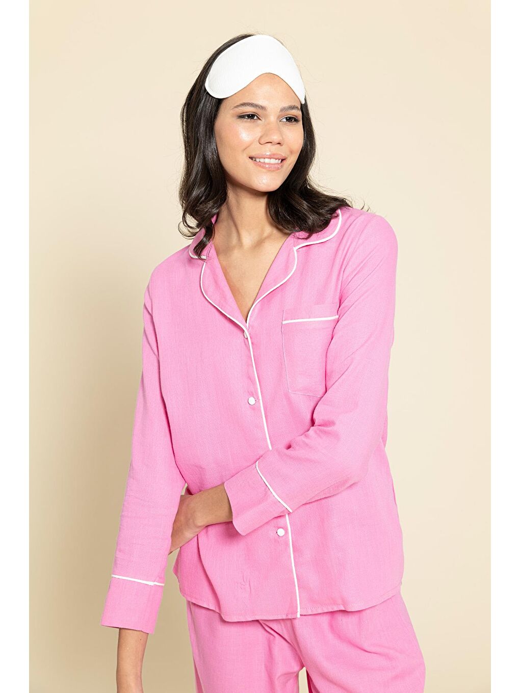 3'Lü Organik Beyaz Biyeli Pembe Pijama Takımı-1