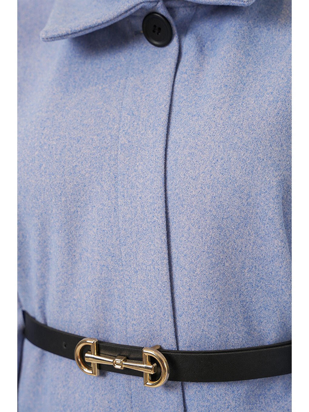 Kadın Kemerli Kaşe Panço 9170 - Mavi-4