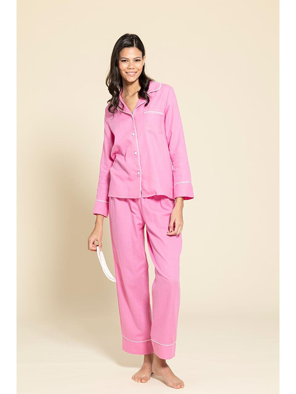 3'Lü Organik Beyaz Biyeli Pembe Pijama Takımı-3