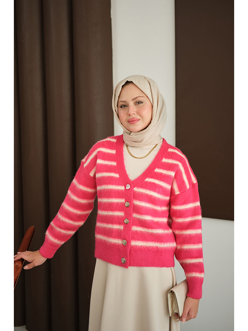 Kadın Kısa Triko Hırka Fuşya-2