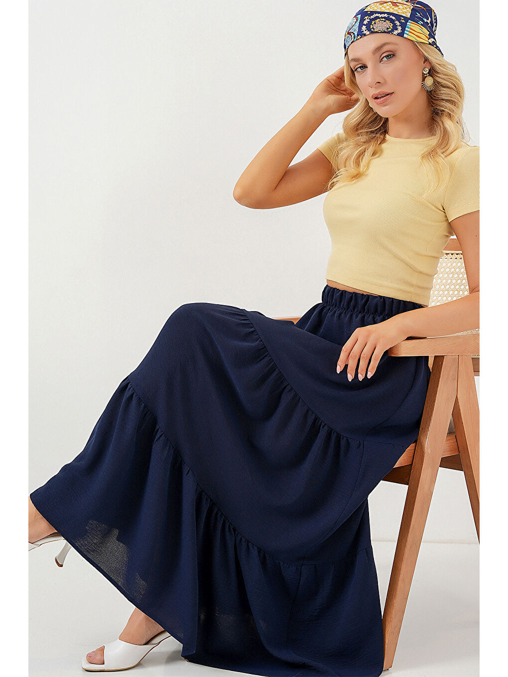 Kadın Ayrobin Uzun Etek 8048 - Lacivert-2