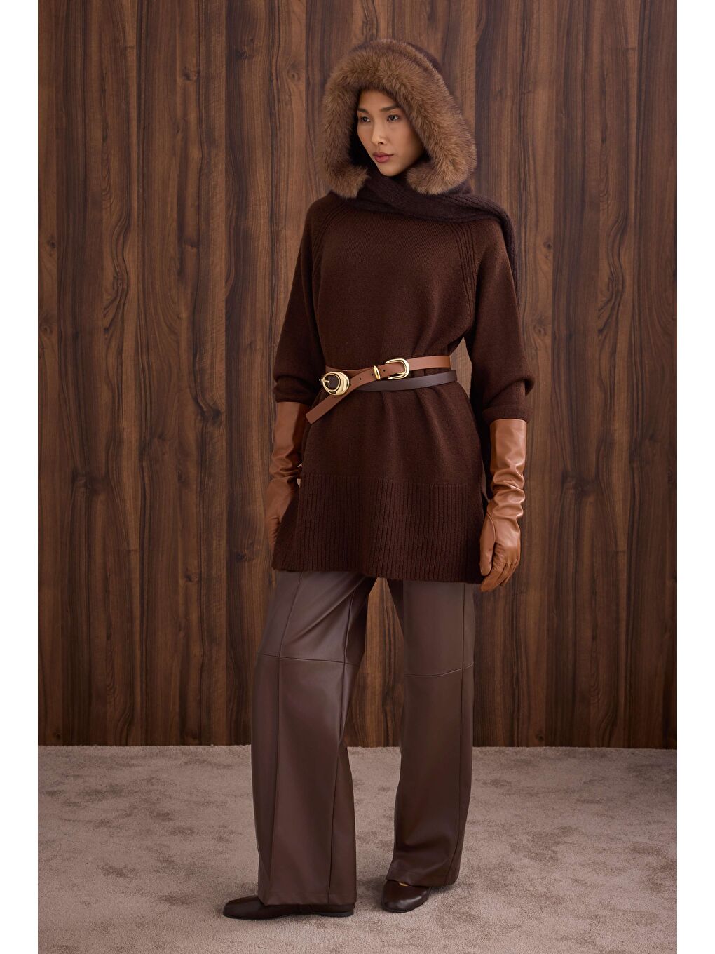 Kahverengi Balıkçı Yaka Basic Kazak Kahve-2