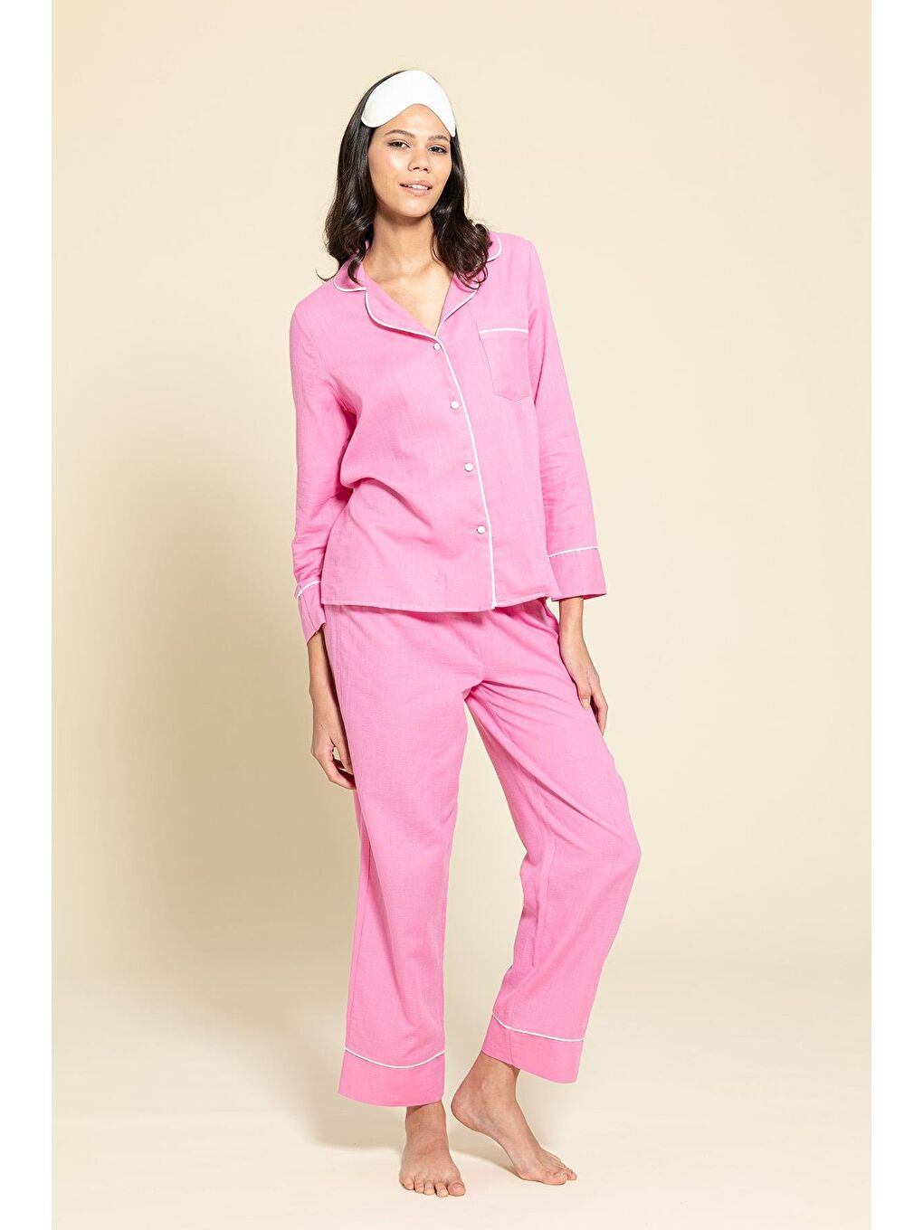 3'Lü Organik Beyaz Biyeli Pembe Pijama Takımı-4