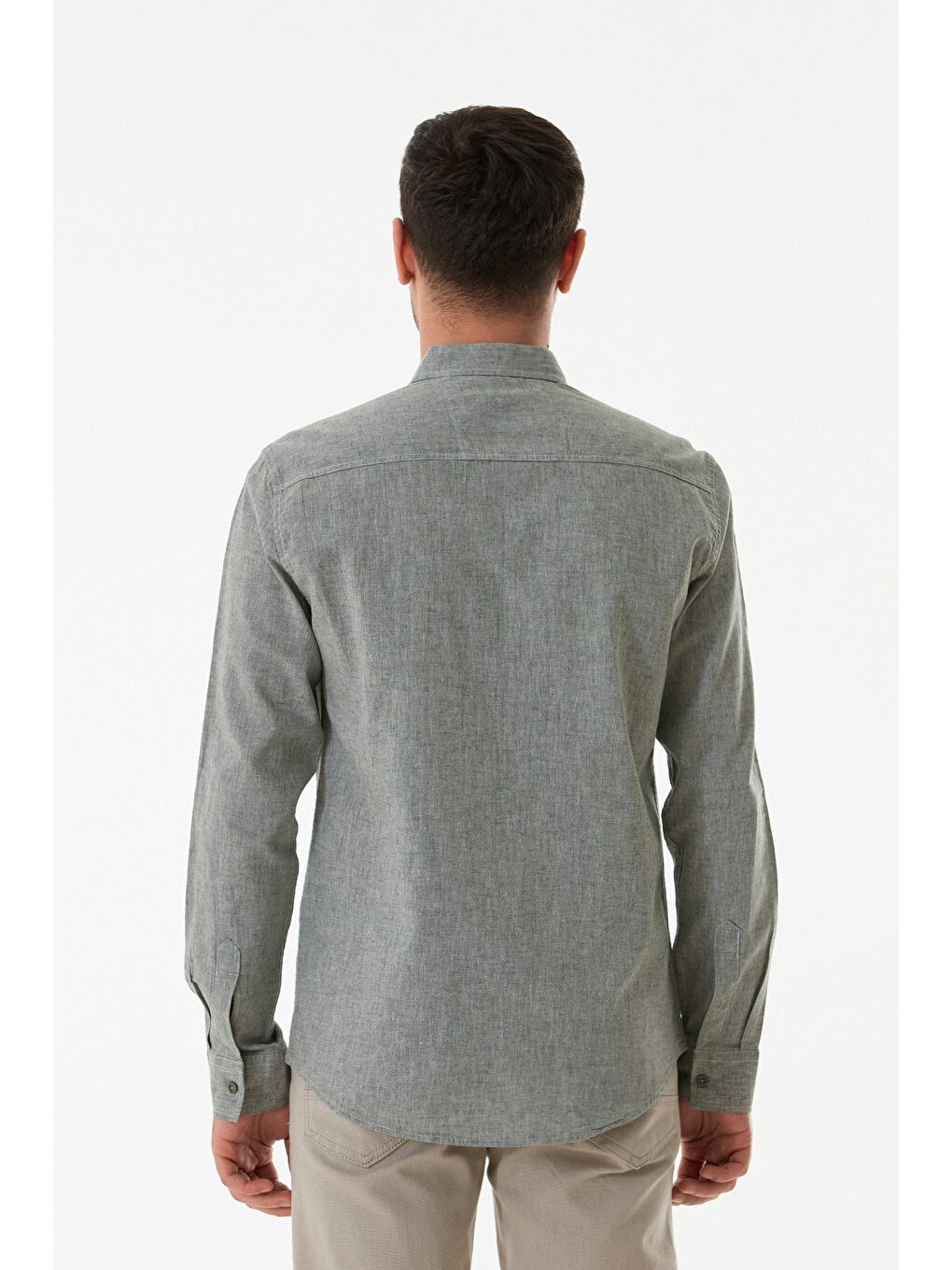 Haki Basic Düğmeli Keten Gömlek-2
