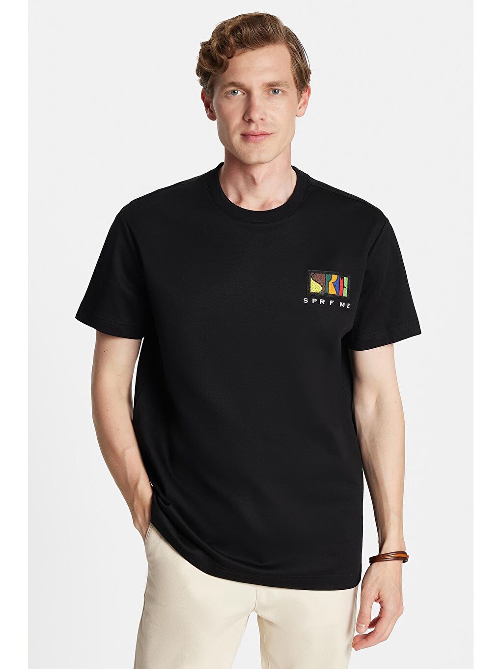 Relax Fit Rahat Kesim Pamuklu Ön Ve Arka Baskı Ve Nakış Detaylı Bisiklet Yaka Beyaz Siyah Tişört-2