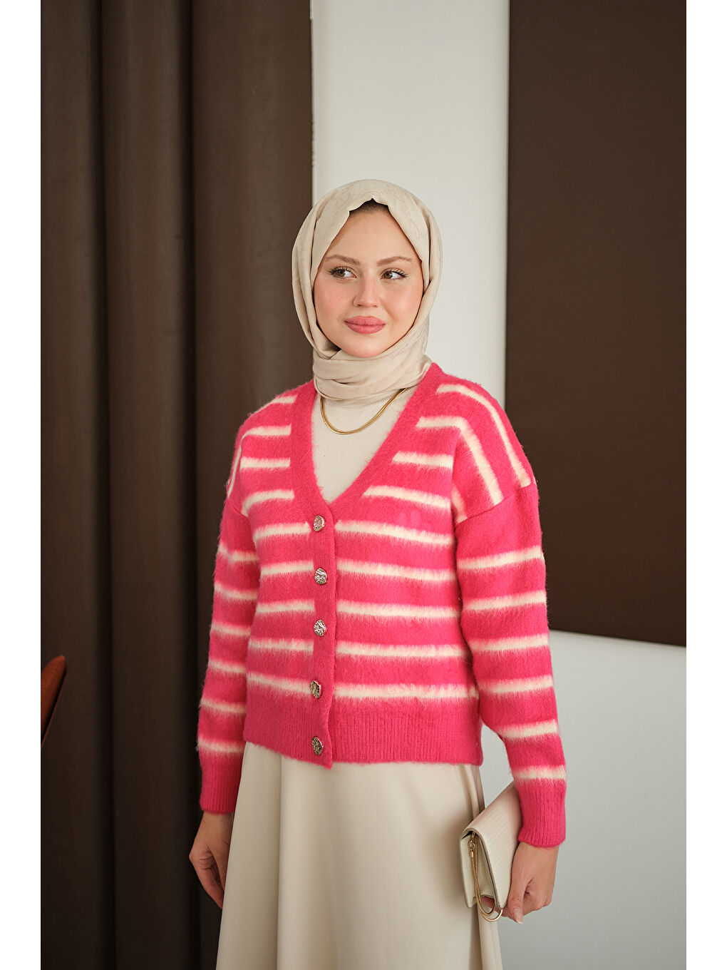 Kadın Kısa Triko Hırka Fuşya-3