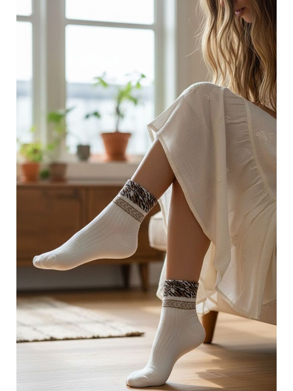 Karışık Kadın 12’li Premium Soket Çorap Seti – Gold Serisi Taş Detaylı Zebra Konçlu-4