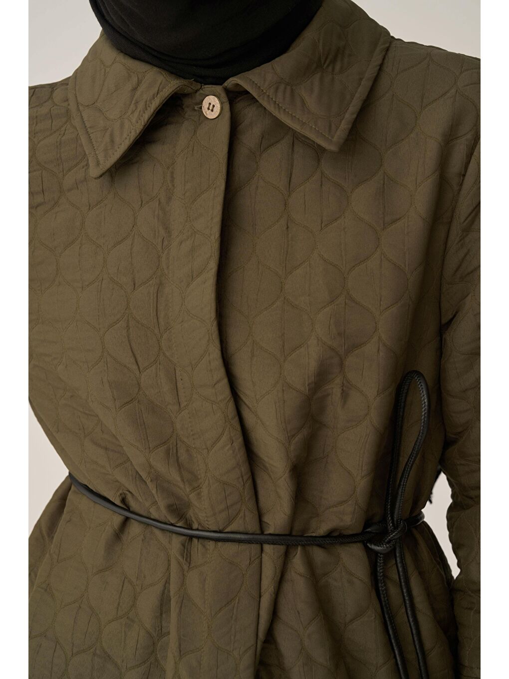 Haki-Deri Kemerli Kapitone Ferace-5