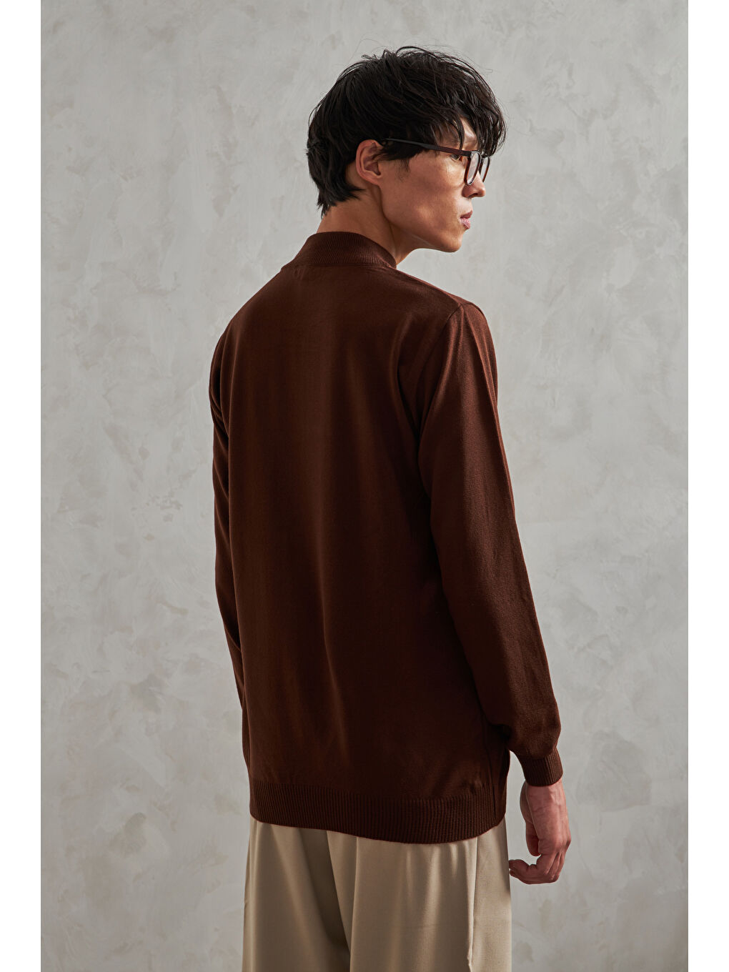 Kahverengi Erkek Yarım Balıkçı Oversize Basıc Triko Kazak-2