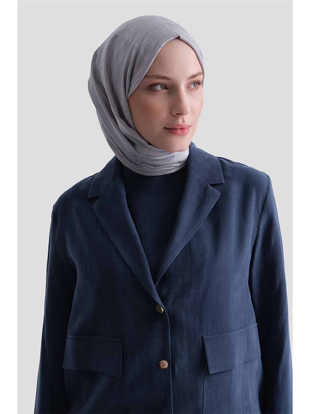 Kupra Efektli Ceketli Elbise Takım Lacivert-3