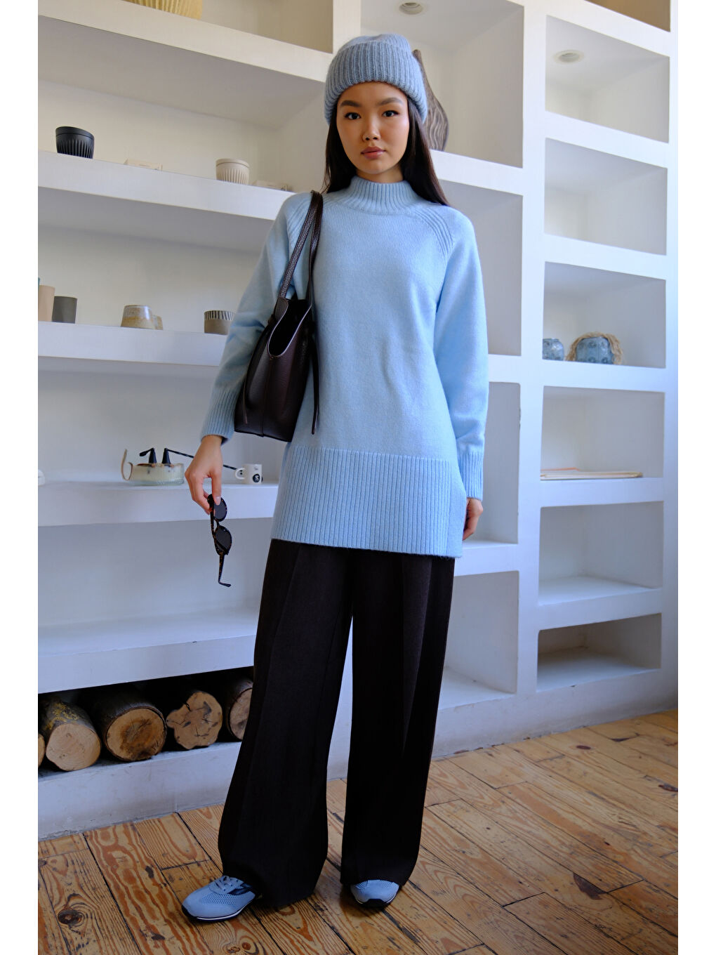 Balıkçı Yaka Basic Kazak Buz Mavi-1