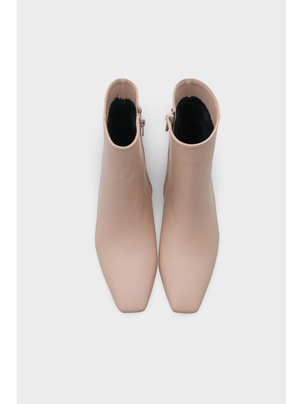 Bej Evie Kısa Topuklu Yandan Fermuarlı Küt Burun Kadın Bot-4