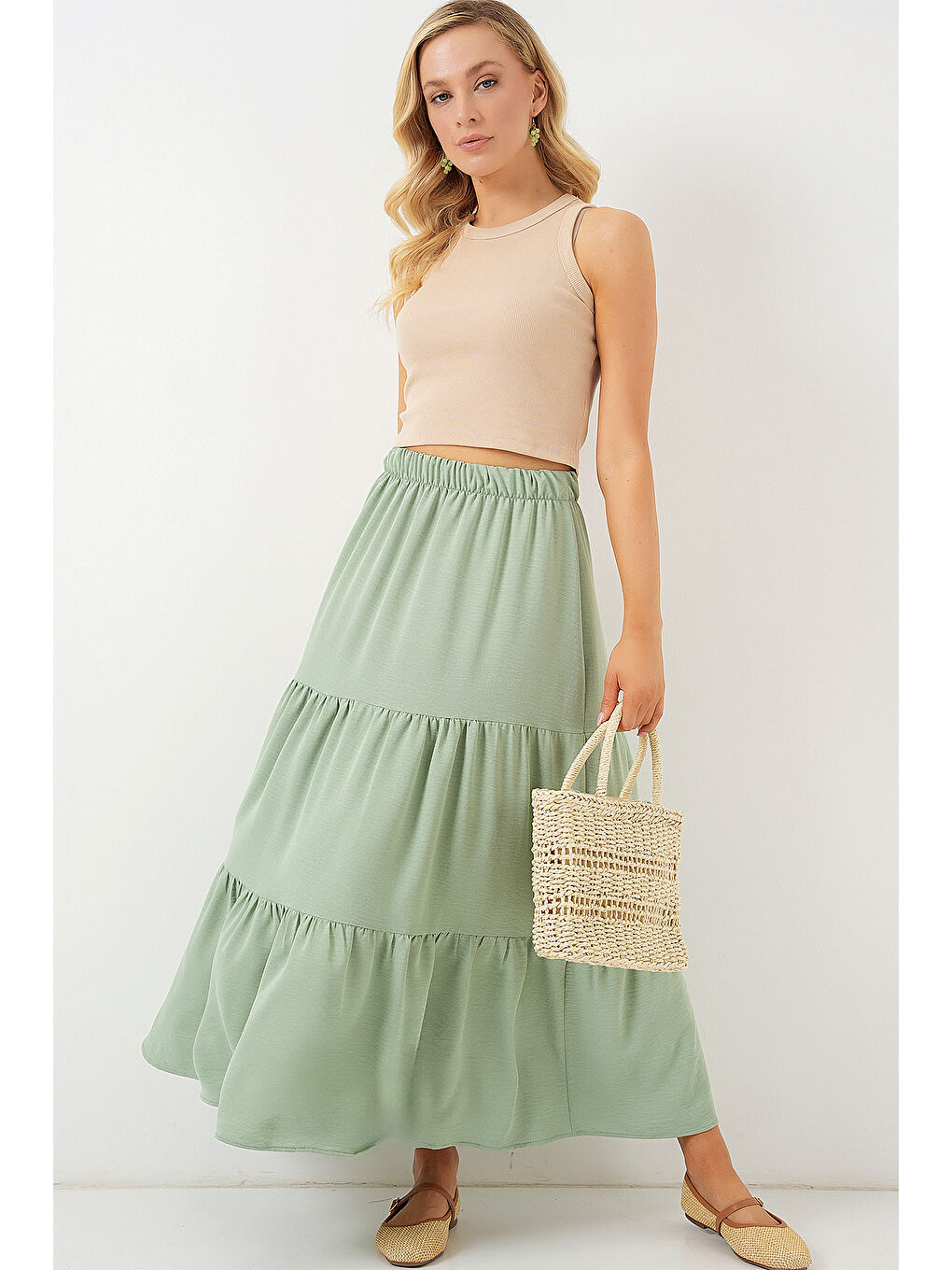 Yeşil Kadın Ayrobin Uzun Etek 8048 - Mint