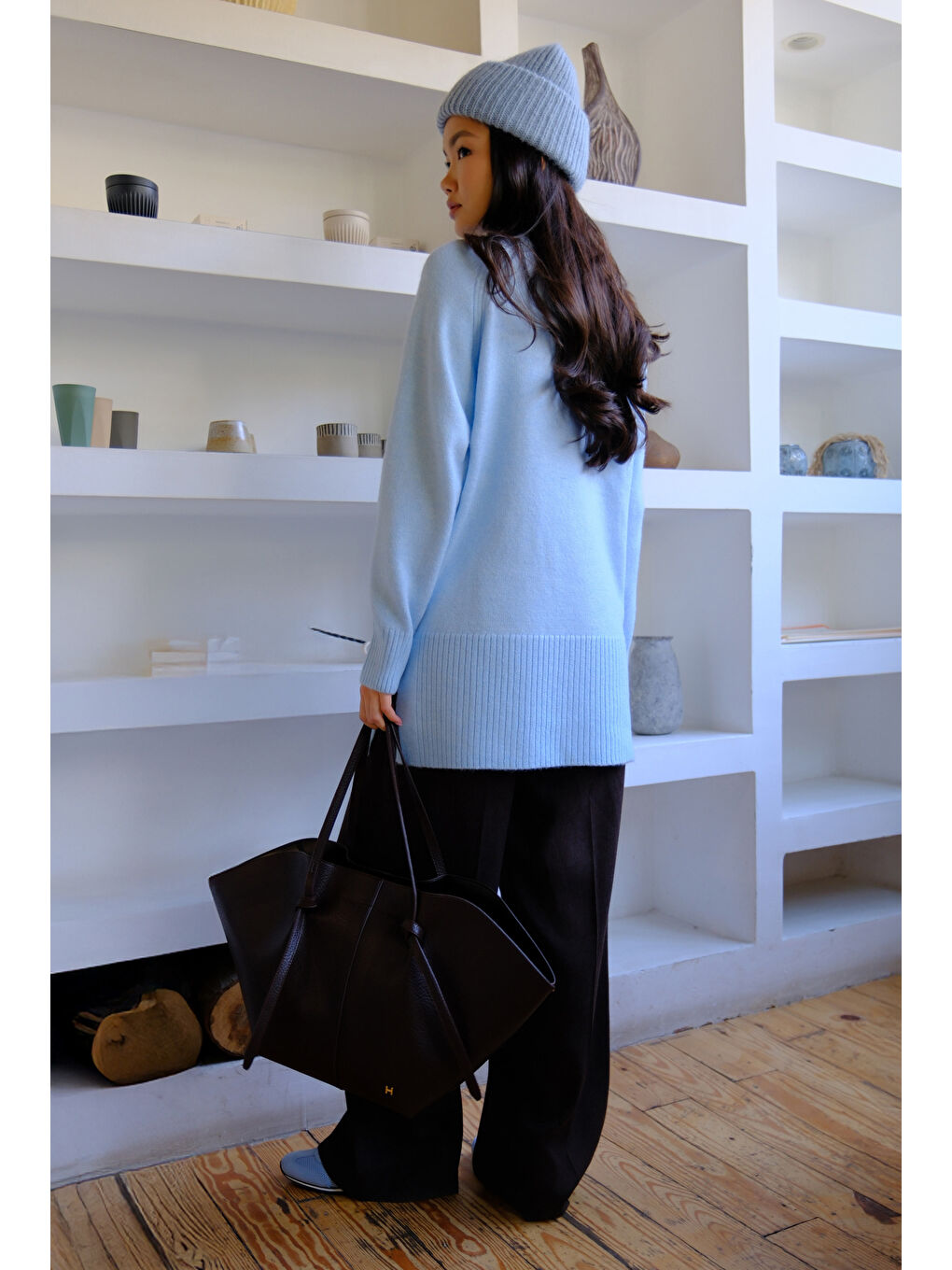 Balıkçı Yaka Basic Kazak Buz Mavi-2