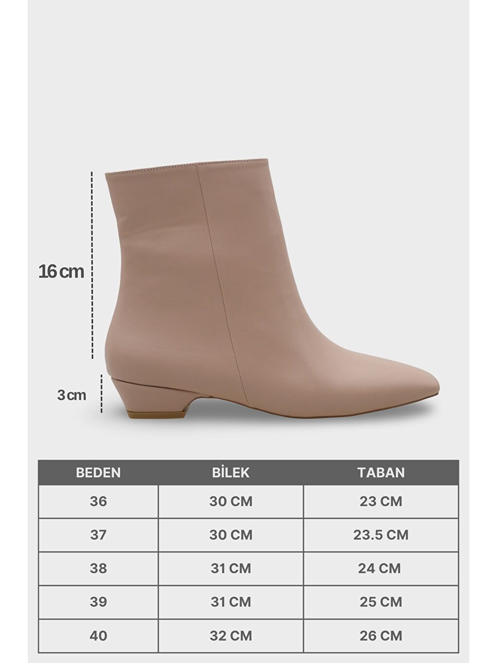 Bej Evie Kısa Topuklu Yandan Fermuarlı Küt Burun Kadın Bot-5