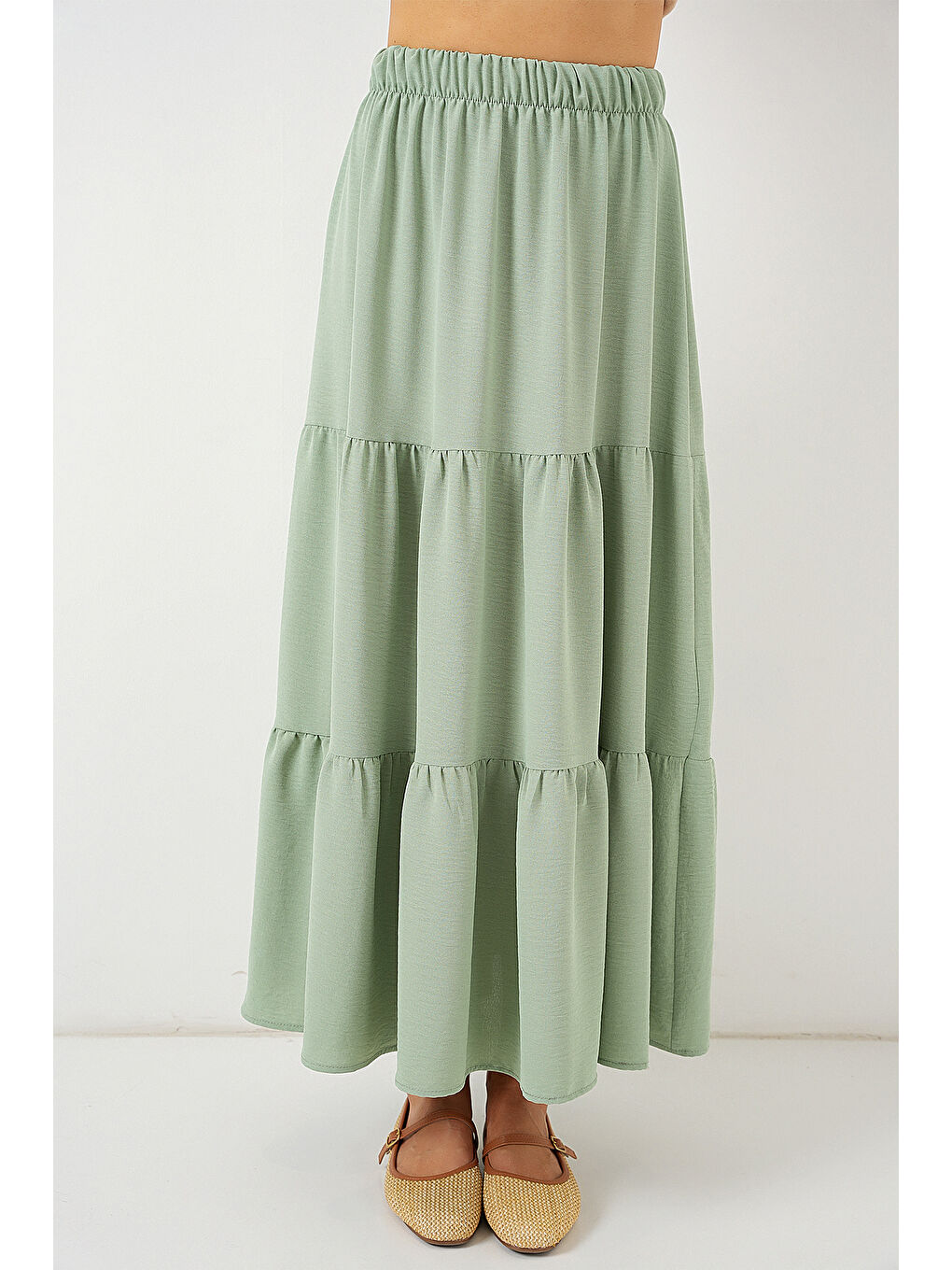 Yeşil Kadın Ayrobin Uzun Etek 8048 - Mint-2