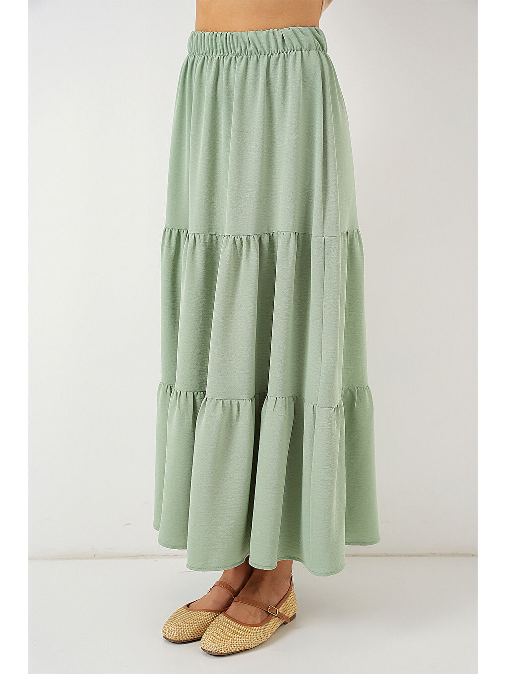 Yeşil Kadın Ayrobin Uzun Etek 8048 - Mint-4