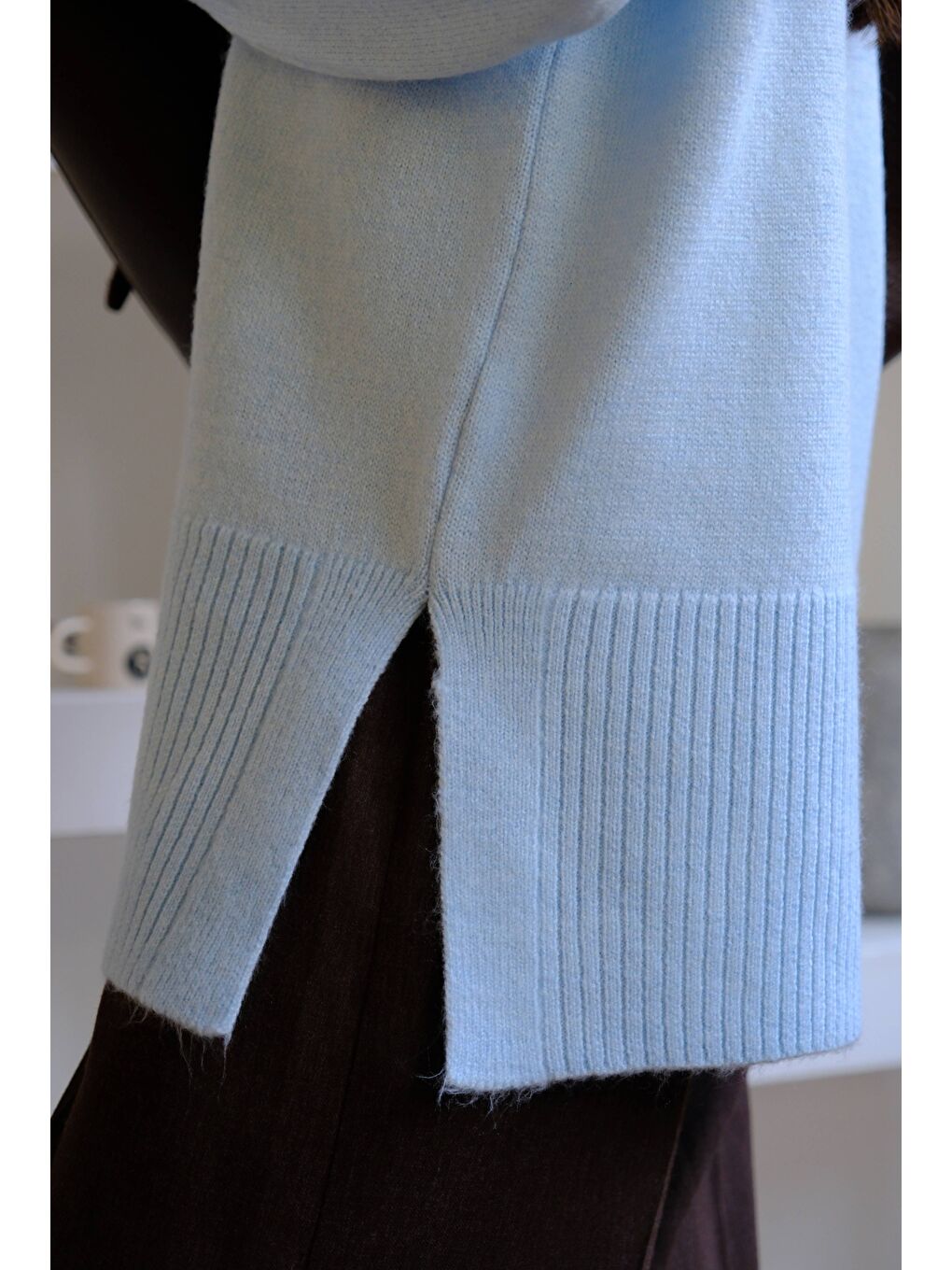 Balıkçı Yaka Basic Kazak Buz Mavi-3