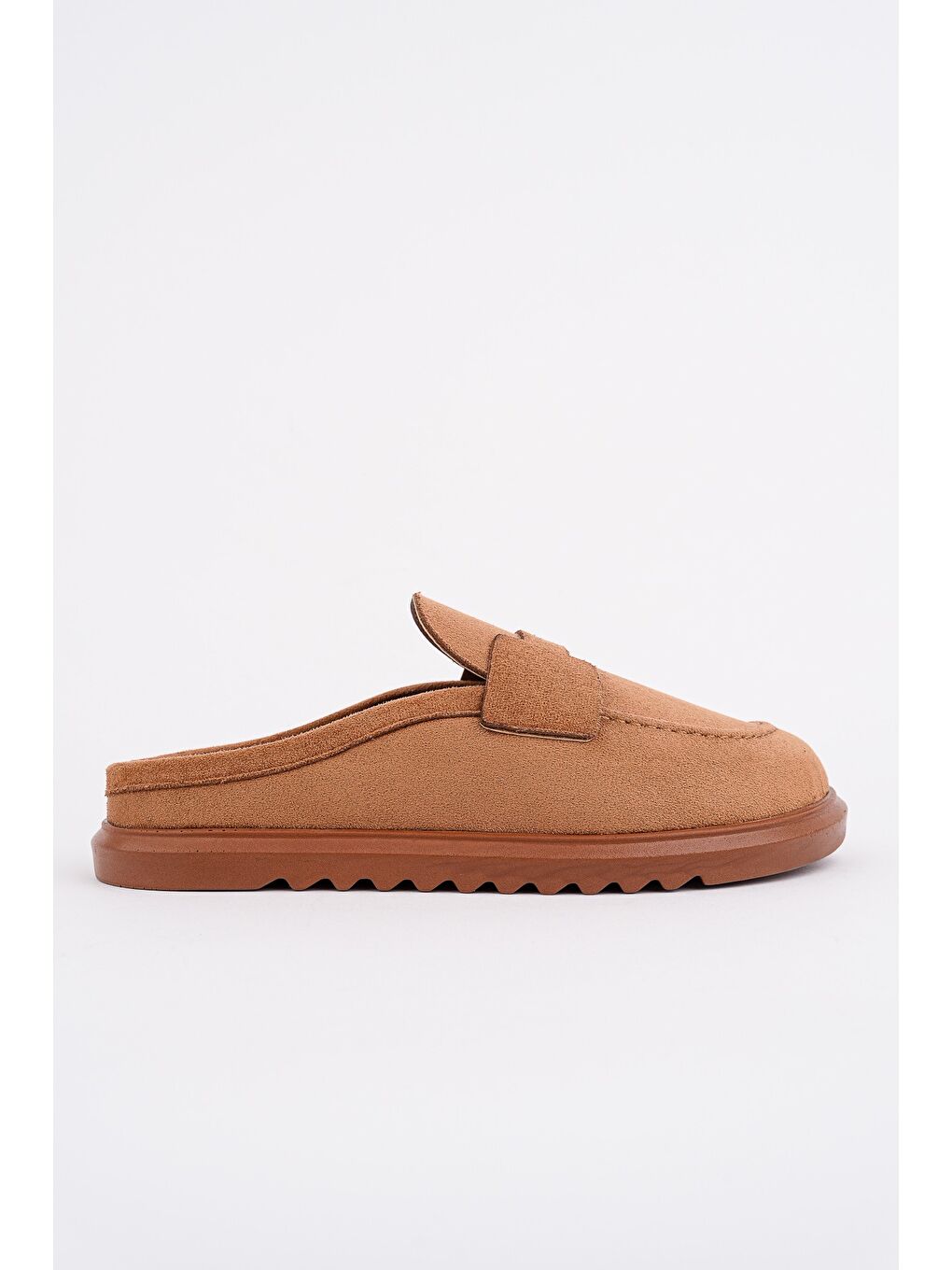 Kahverengi VİNTAGE Süet Deri Günlük Rahat Önü Kapalı Kadın Loafer Terlik-1