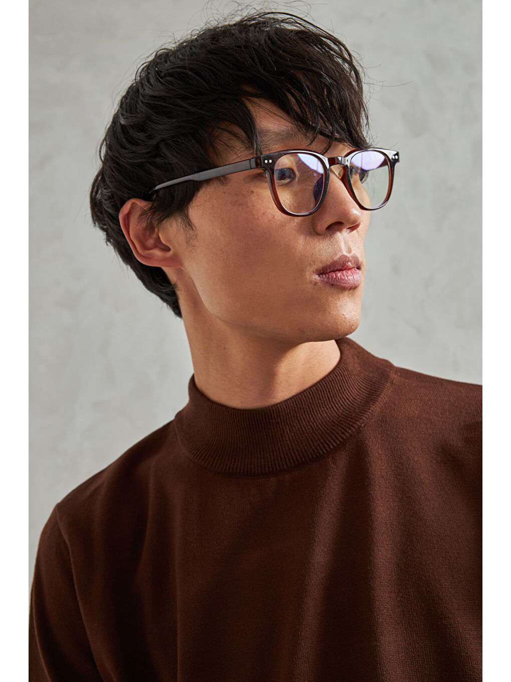 Kahverengi Erkek Yarım Balıkçı Oversize Basıc Triko Kazak-6