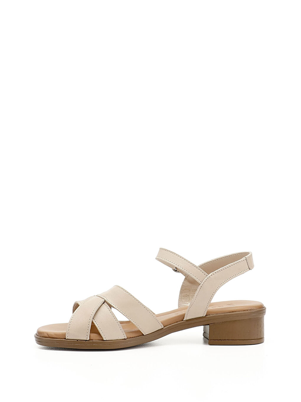 Bej Kadın BEJ-TEN RENGİ Kısa Kalın Topuklu Hakiki Deri Sandalet-2