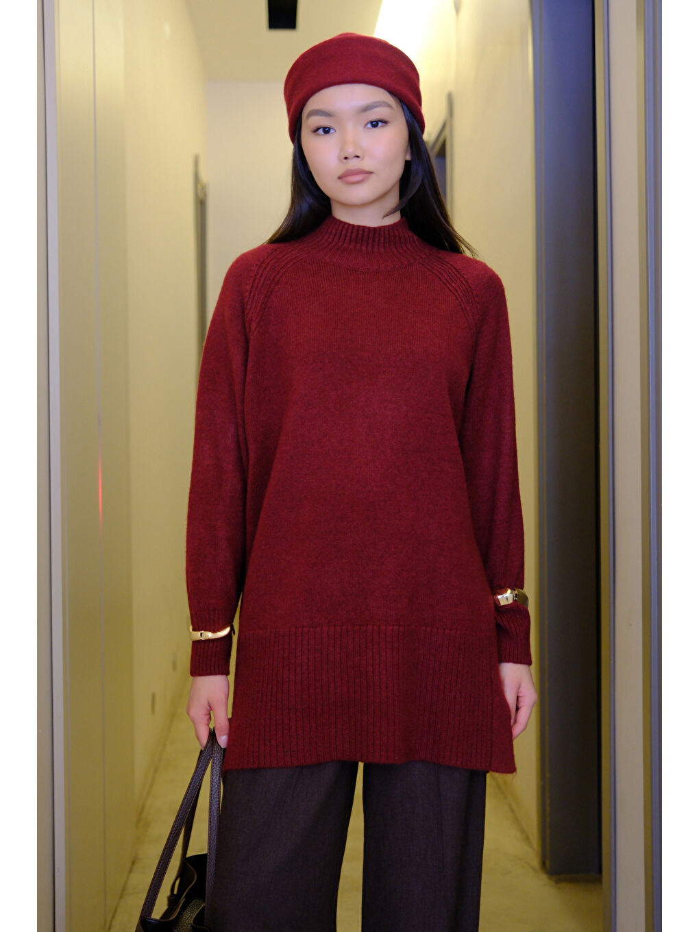 Balıkçı Yaka Basic Kazak Bordo-3