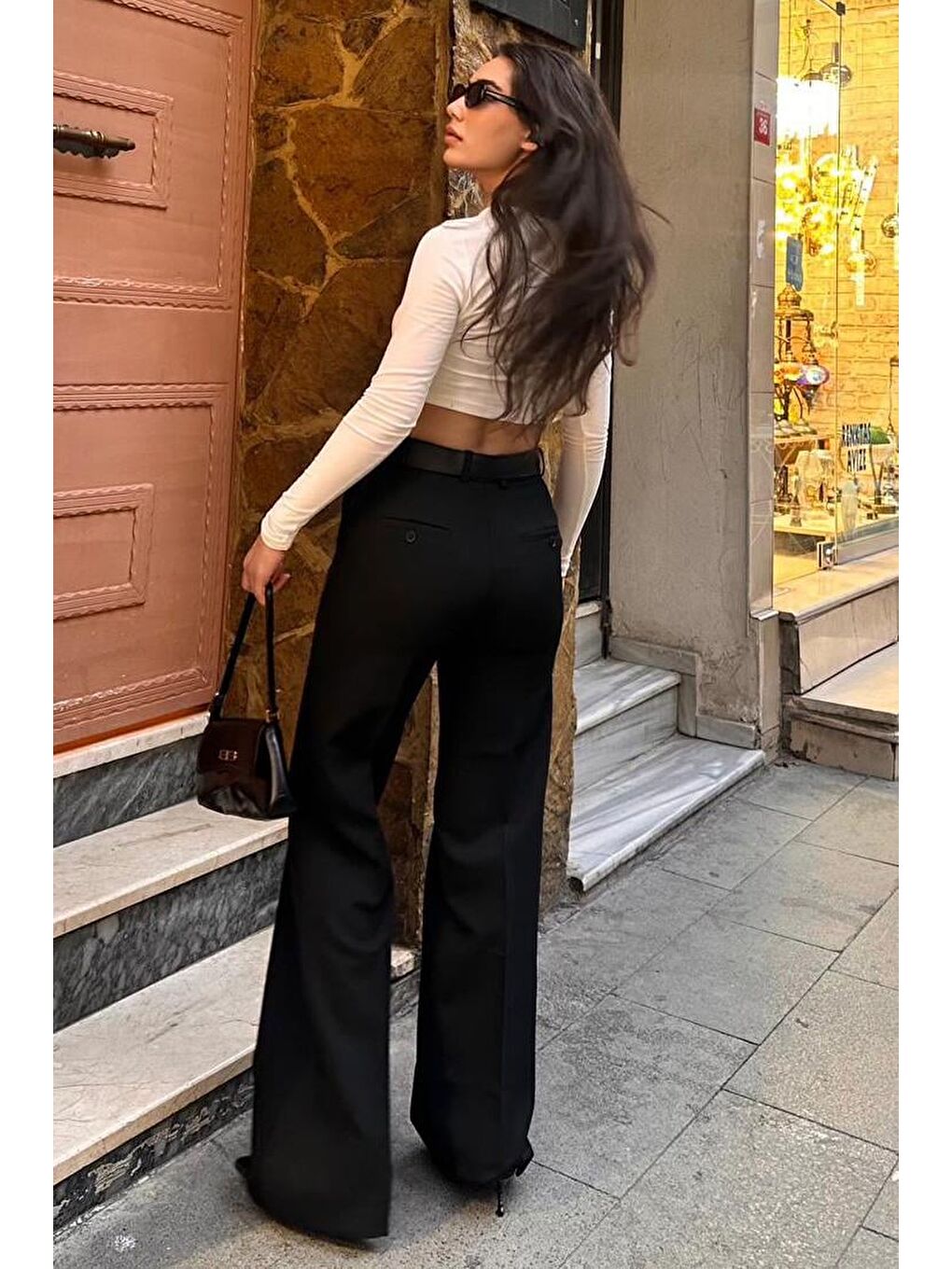 Siyah Kemer Detaylı Yüksek Bel Kumaş Pantolon Mg2285-9