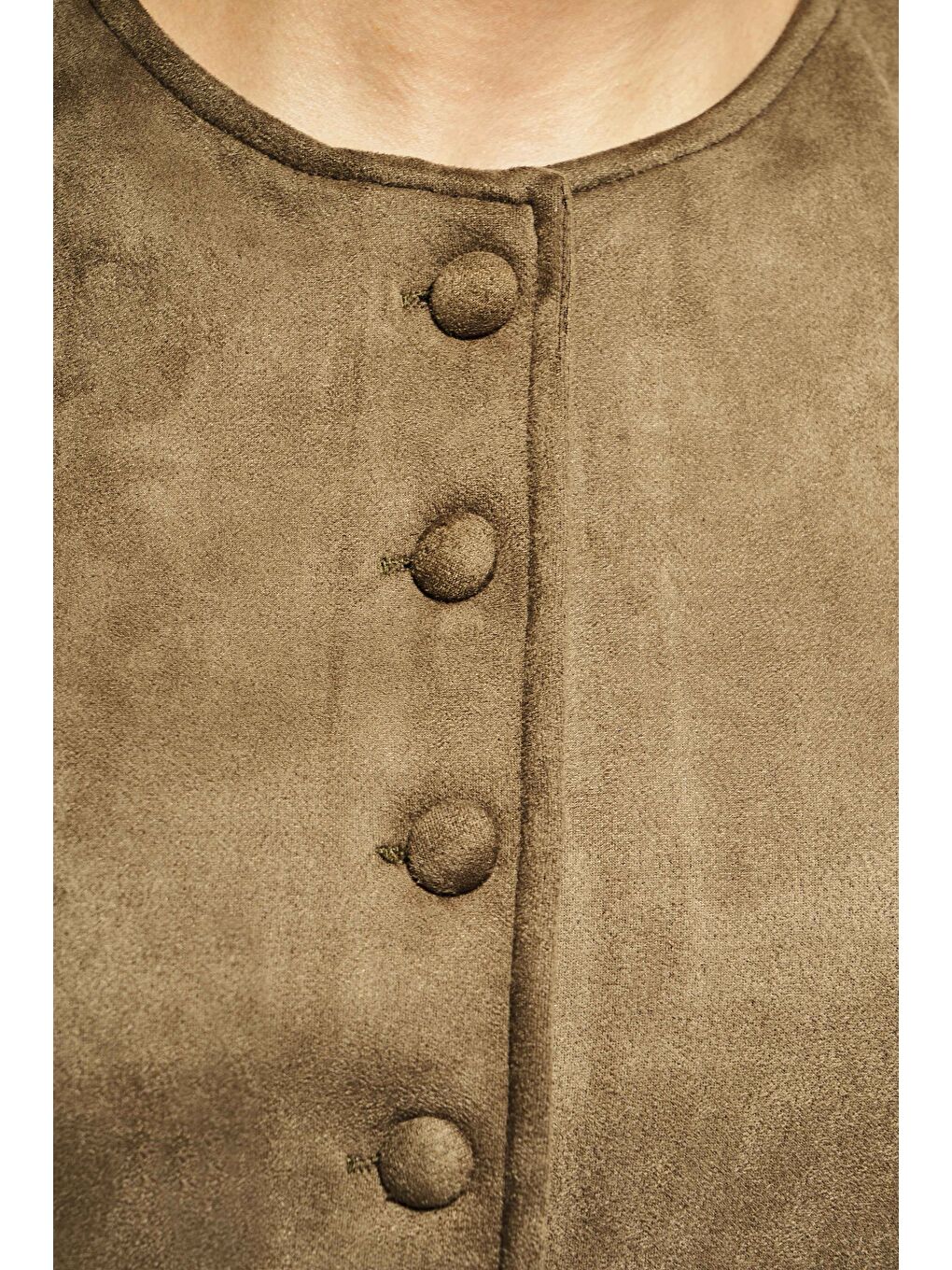 Kadın Haki Renk w5-15 Süper Esnek Yumuşak Süet Kumaş Önü Düğmeli Yelek-3