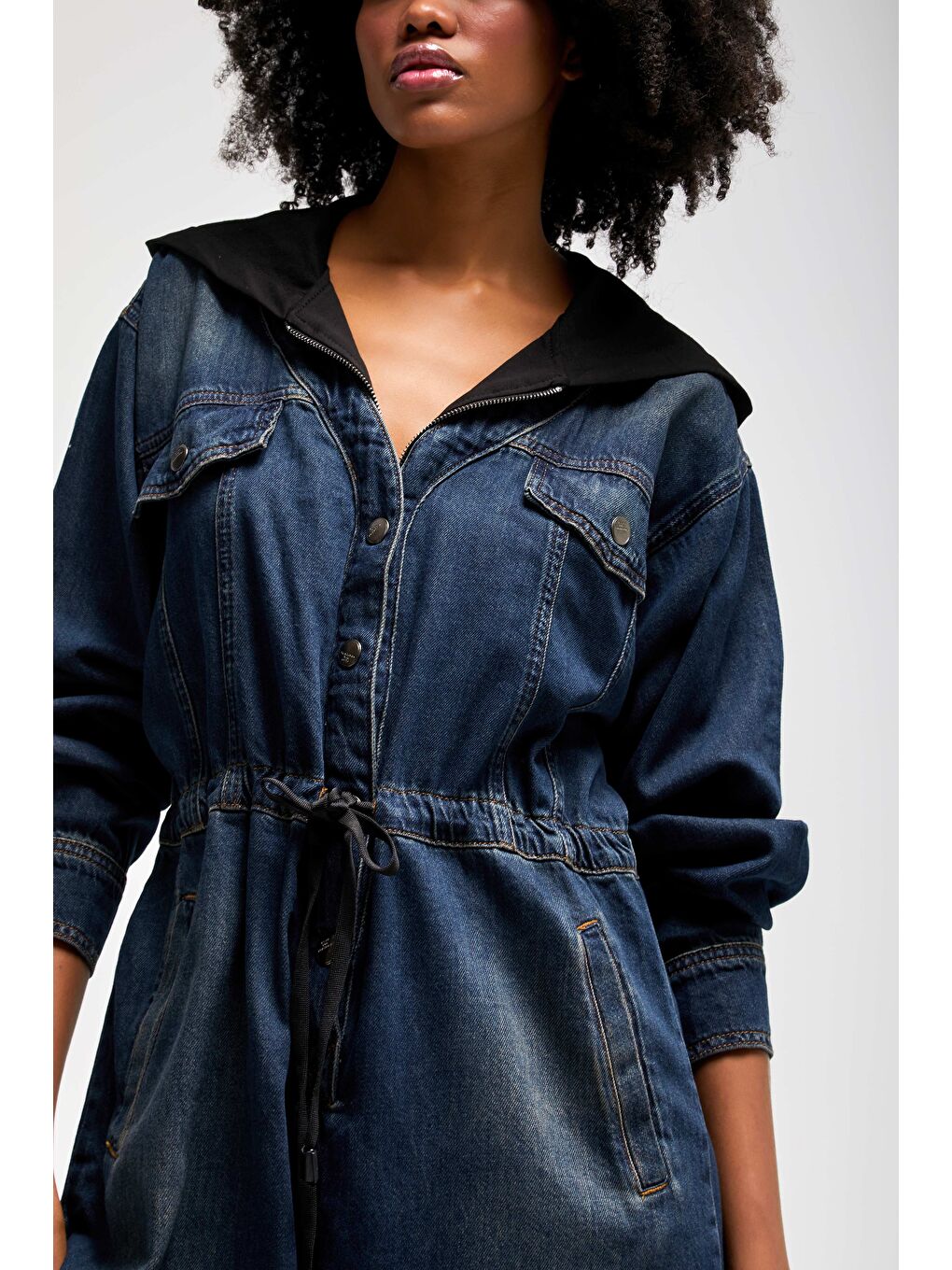 Mavi Kadın T.Kot Rengi Bol Kesim Kapüşonlu Özel Tasarım Denim Tulum-2