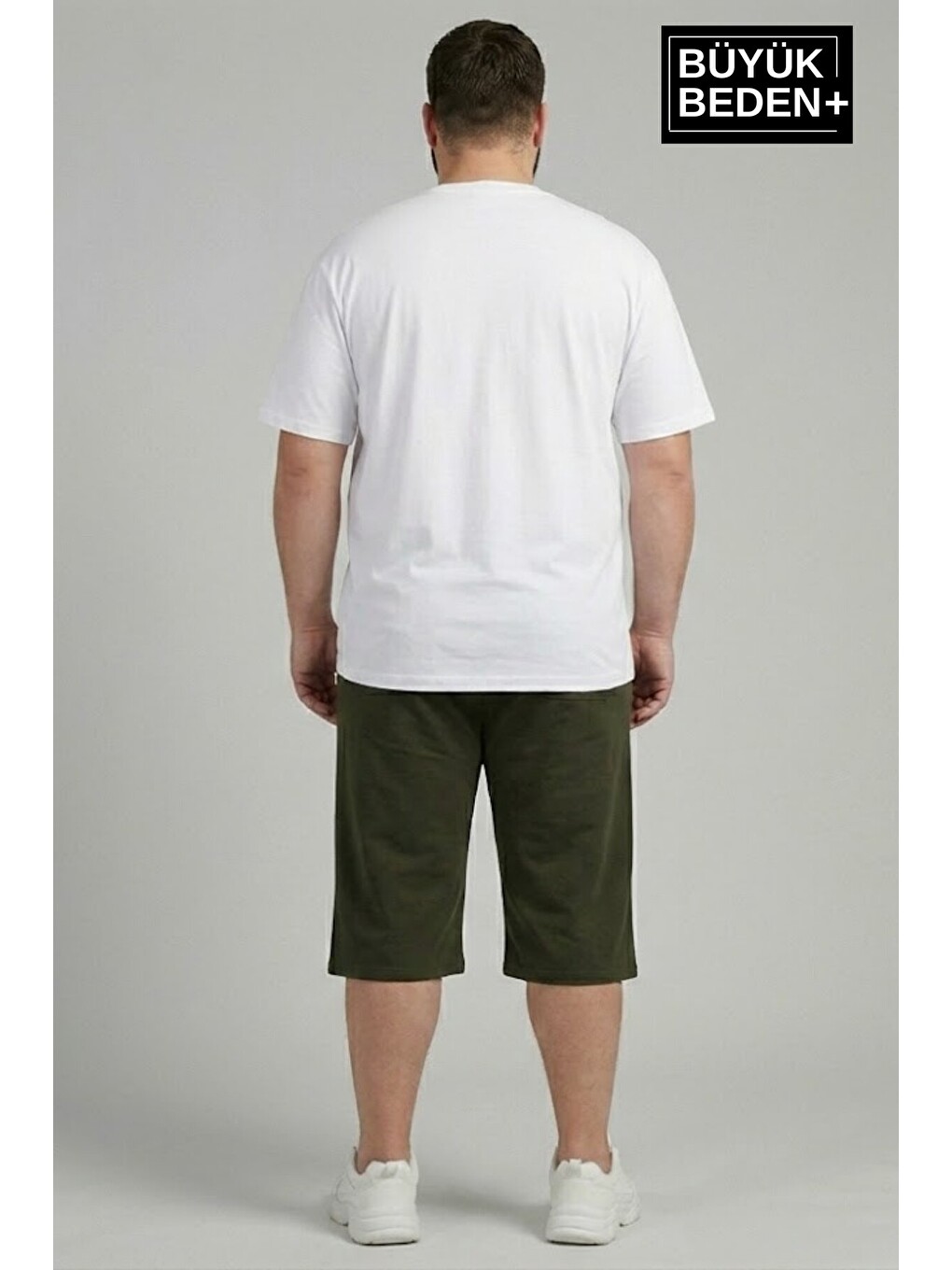 Haki Büyük Beden Erkek 3XL-6XL Rahat Kalıp Cepli Brooklyn 1970 Baskılı Penye Kapri Şort SPR26BSR591-03-2