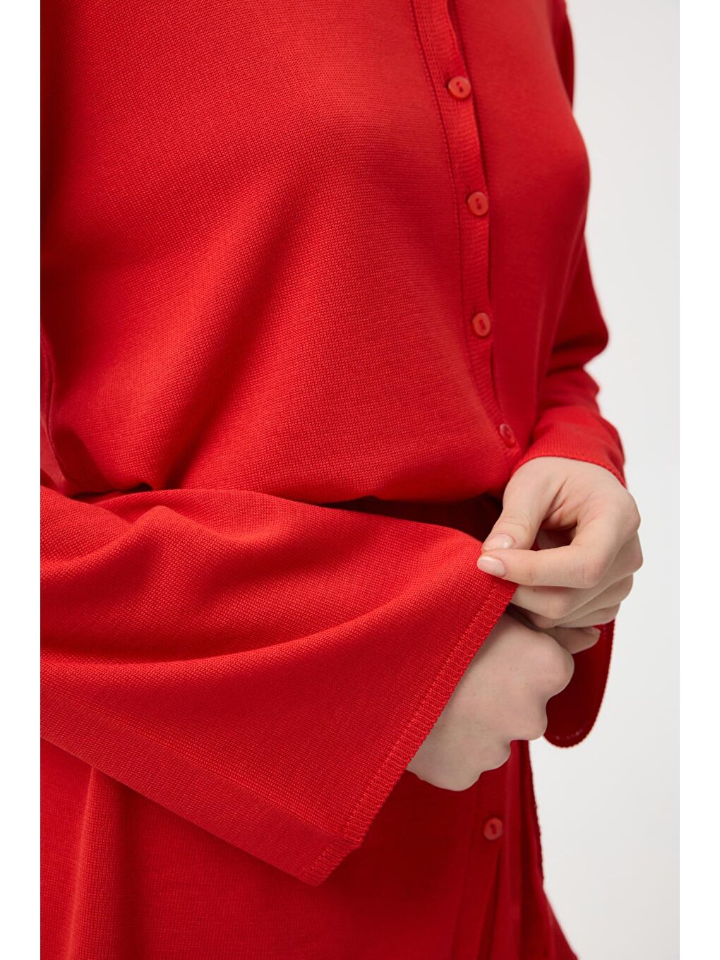 Kırmızı Düğmeli İnce Triko Hırka Nar Çiçeği-6